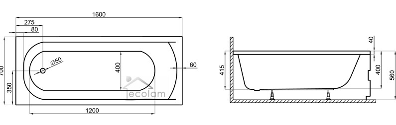 Badewanne Rechteck Classic 160 x 70 cm