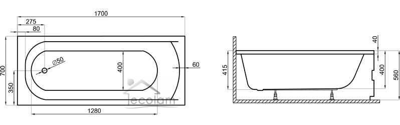 Badewanne Rechteck Classic 170 x 70 cm