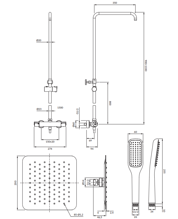 Duschsystem Set Aufputz Duschsäule Regendusche Thermostat Y